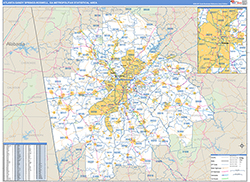 Atlanta-Sandy Springs-Roswell Metro Area Wall Map Basic Style 2026